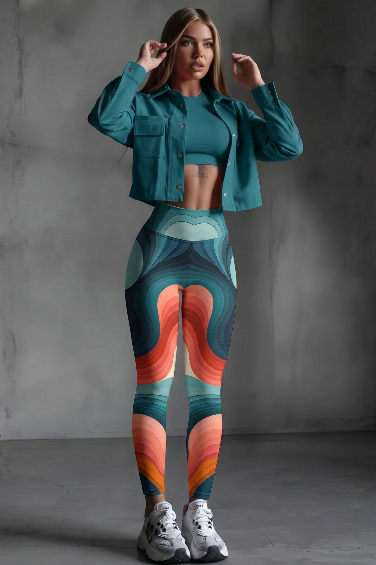 Teal Coral Abstract Wave Leggings