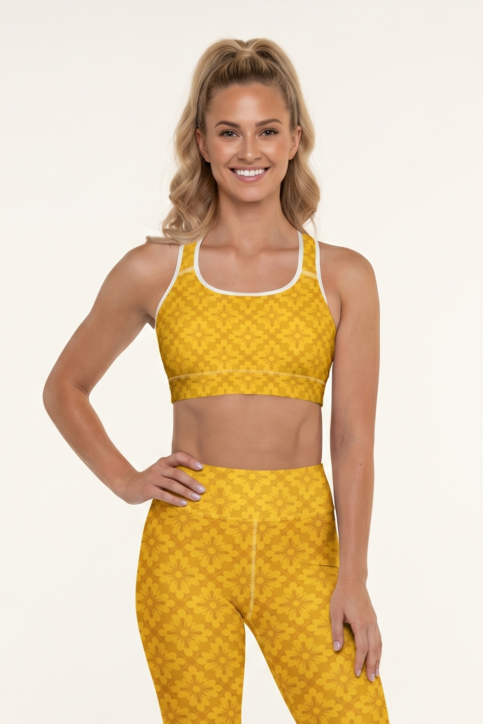 Yellow Floral Padded Sports Bra